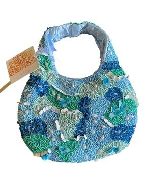 From India to You Hand-Beaded Blue Green Bag Under the Sea Sequins Colorful NWT